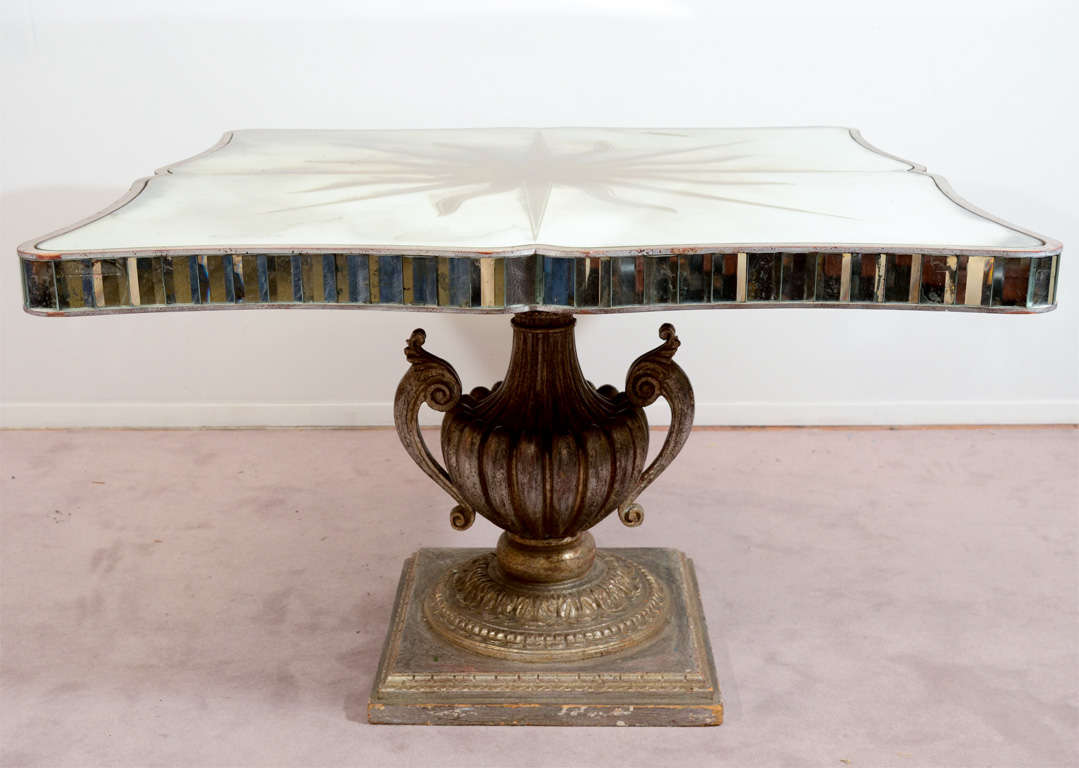 Hollywood Regency Eglomise Mirrored Table by Serge Roche