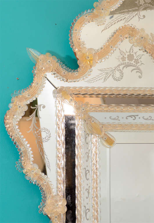 Hollywood Regency Venetian Mirror with Floral Motif In Good Condition In New York, NY