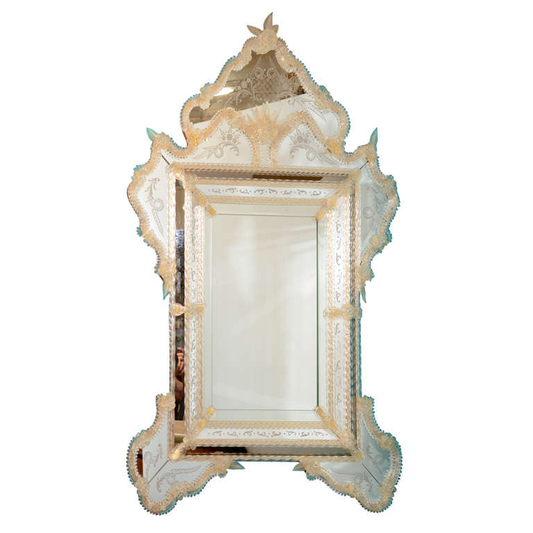 Hollywood Regency Venetian Mirror with Floral Motif