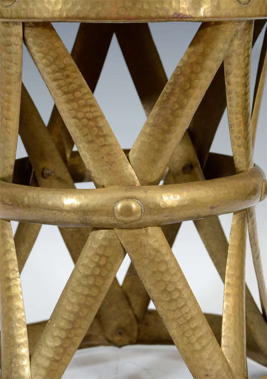Spanish Mid-Century Hammered Brass Stool or Side Table by Sarreid
