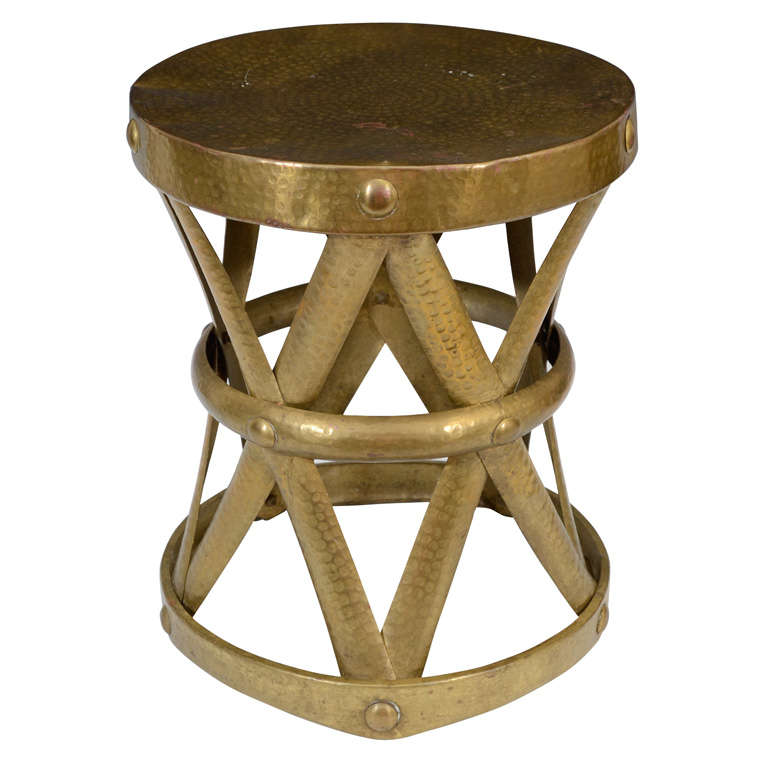 Mid-Century Hammered Brass Stool or Side Table by Sarreid