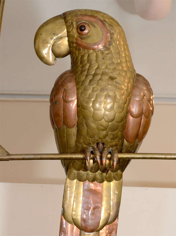 Mexican Pair of Brass Parrot Sculptures attributed to Sergio Bustamante