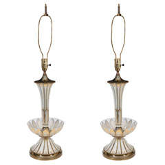Pair of Mid Century Murano Glass Lamps w/ Leaf Detailing