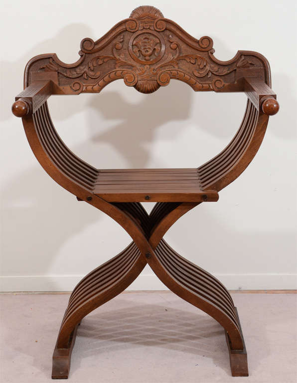 Mid Century Italian Savonarola XForm Carved Wooden Chair at 1stDibs