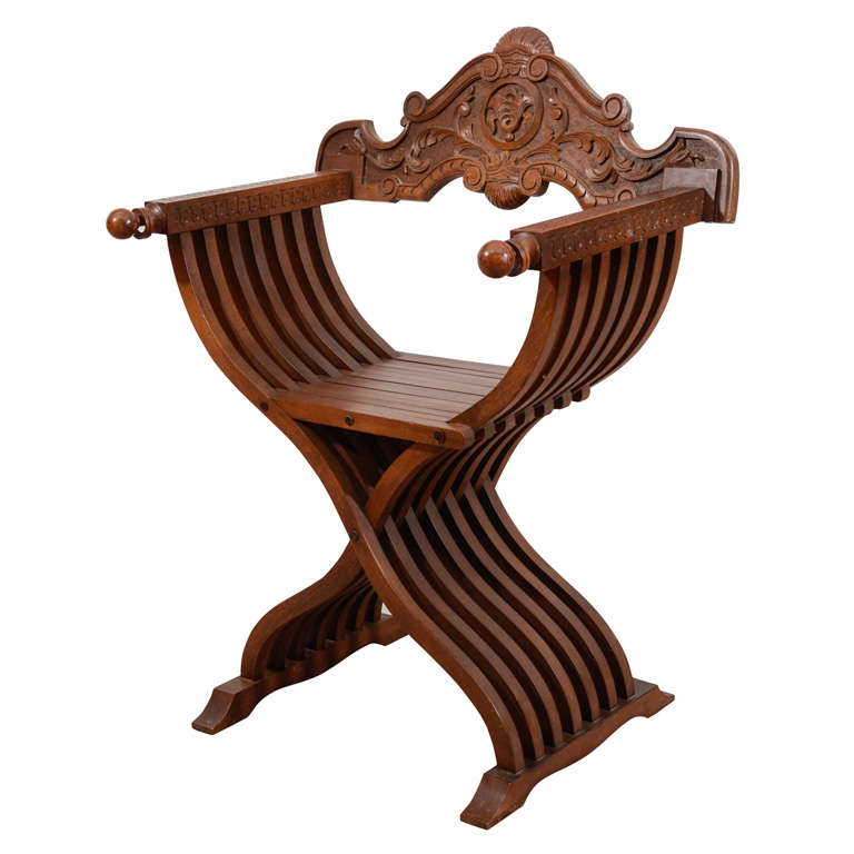Mid Century Italian Savonarola XForm Carved Wooden Chair at 1stDibs