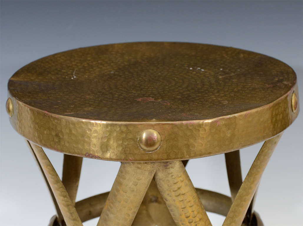 MidCentury Hammered Brass Stool or Side Table by Sarreid at 1stDibs