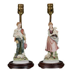 Vintage A Pair of Continental Shepherd and Shepherdess Table Lamps