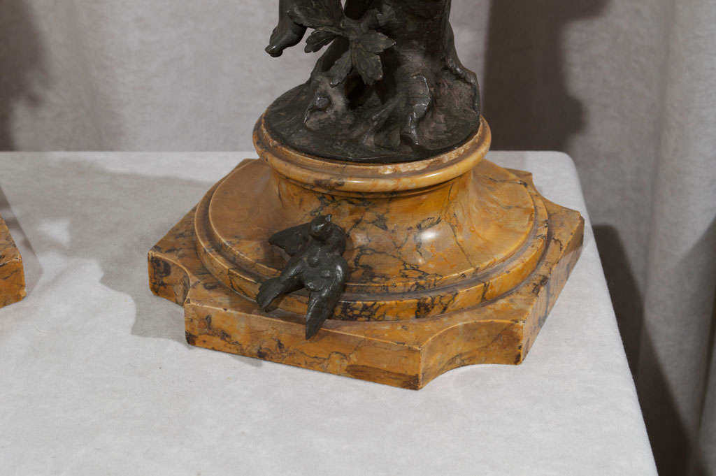 Pair of Bronze Cherubs on Sienna Marble Bases In Excellent Condition In Petaluma, CA