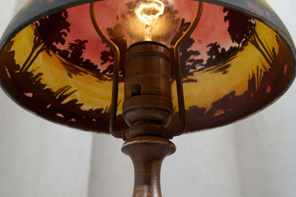 Patinated Reverse Painted Boudoir Lamp