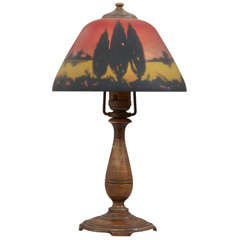 Antique Reverse Painted Boudoir Lamp