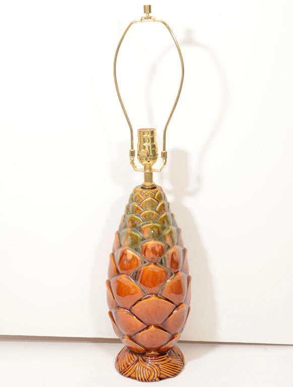 Pair of Pine Cone Pottery Lamps