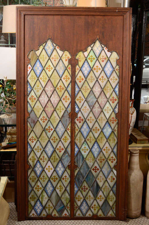 A Beautiful Pair of Slag Glass Windows set inside a newer painted wood frame
