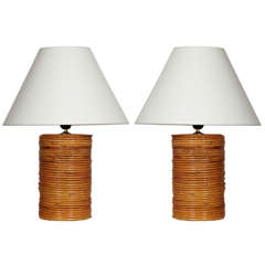 Vintage Pair of rotin lamps attribued to Gabriela Crespi