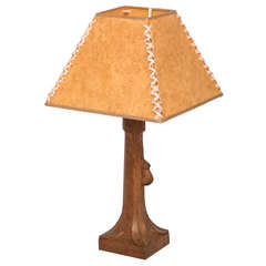 Robert "Mouseman" Thompson oak table lamp, England circa 1970