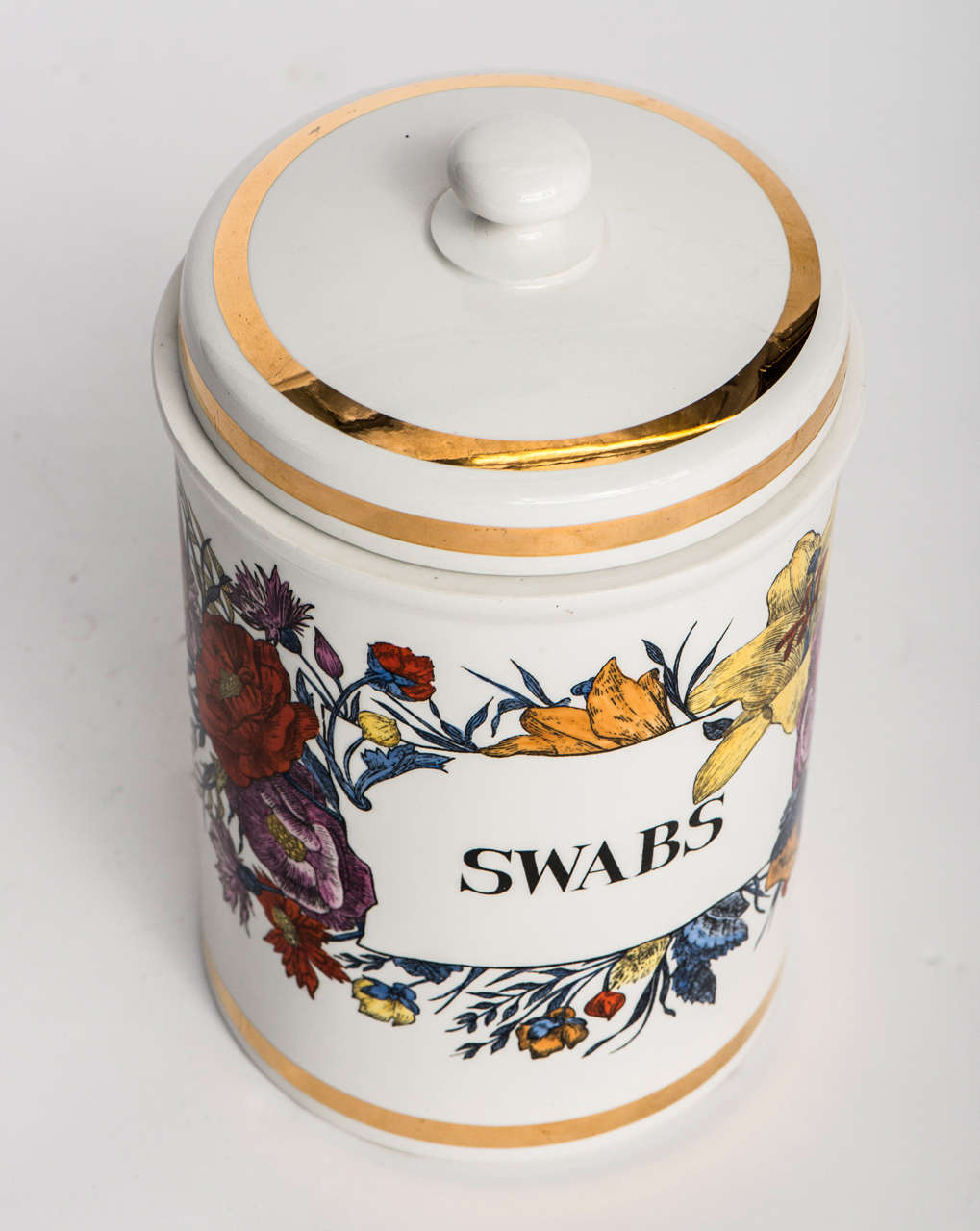 A Porcelain Swabs Jar and Cover by Piero Fornasetti. 2
