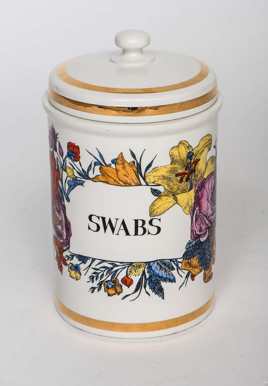 A Porcelain Swabs Jar and Cover by Piero Fornasetti. 3