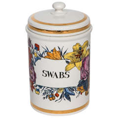 A Porcelain Swabs Jar and Cover by Piero Fornasetti.