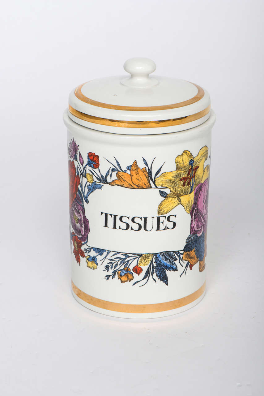 Piero Fornasetti porcelain tissues jar and cover, Italy circa 1960 For Sale 2