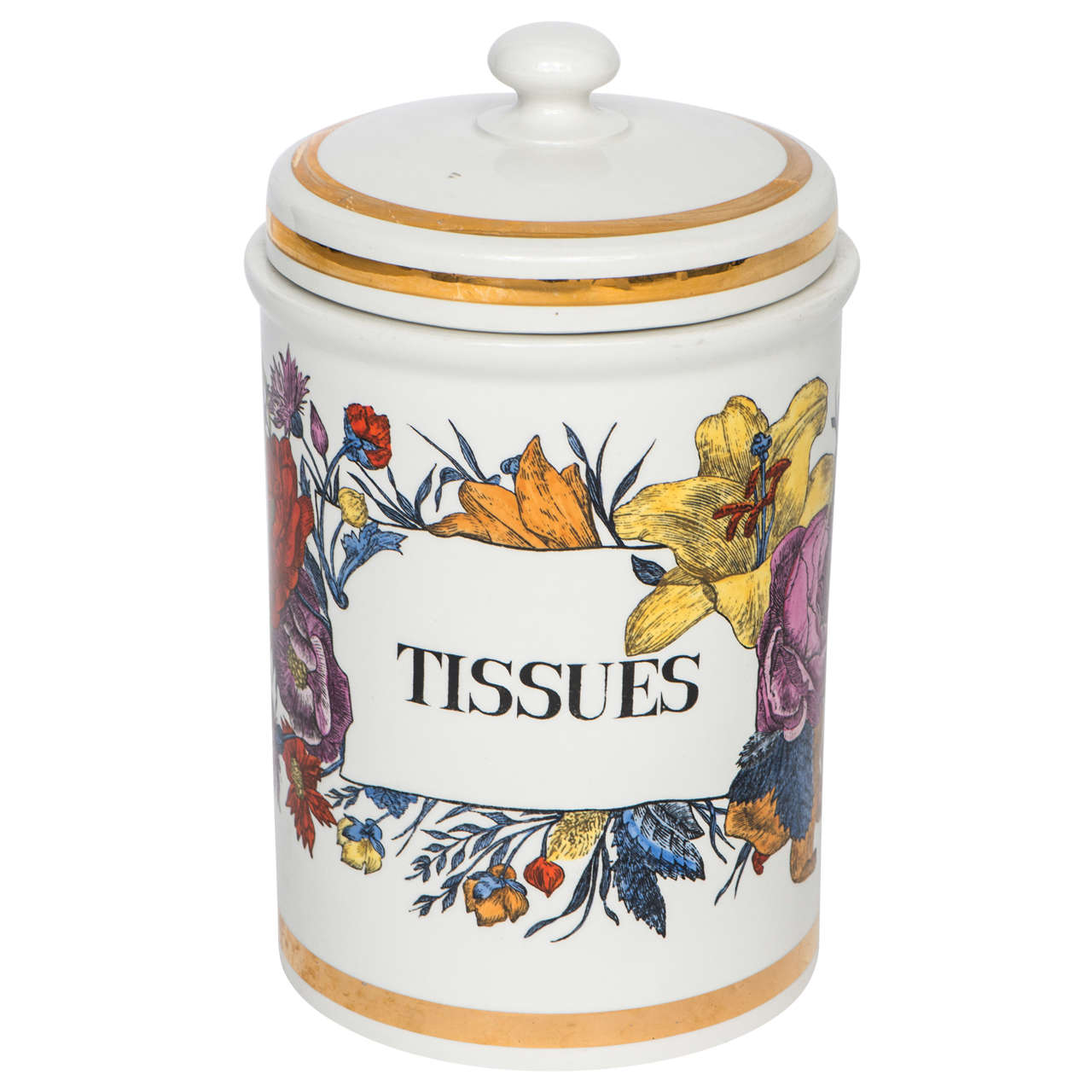 Piero Fornasetti porcelain tissues jar and cover, Italy circa 1960 For Sale