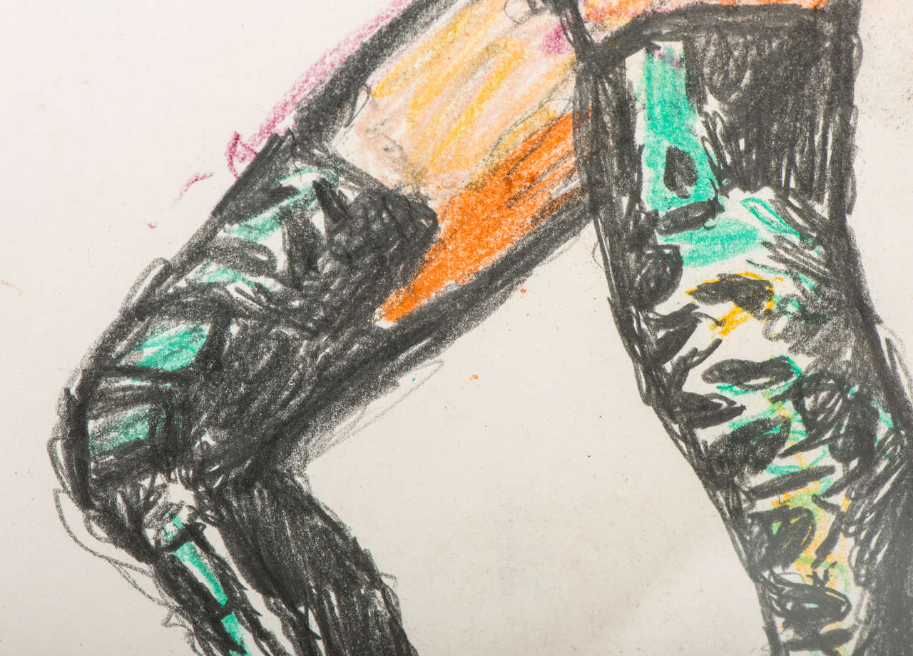 Pencil John Bratby pencil and crayon drawing “Patty in Leather Boots”, England 1990 For Sale