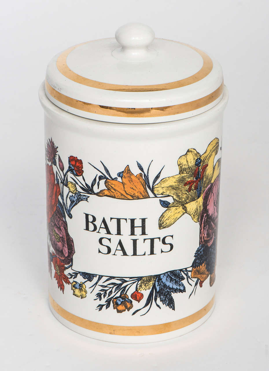 A Porcelain "Bath Salts" Jar and Cover by Piero Fornasetti at 1stDibs