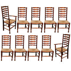 Antique Set of Ten Ladder Back Dining Chairs