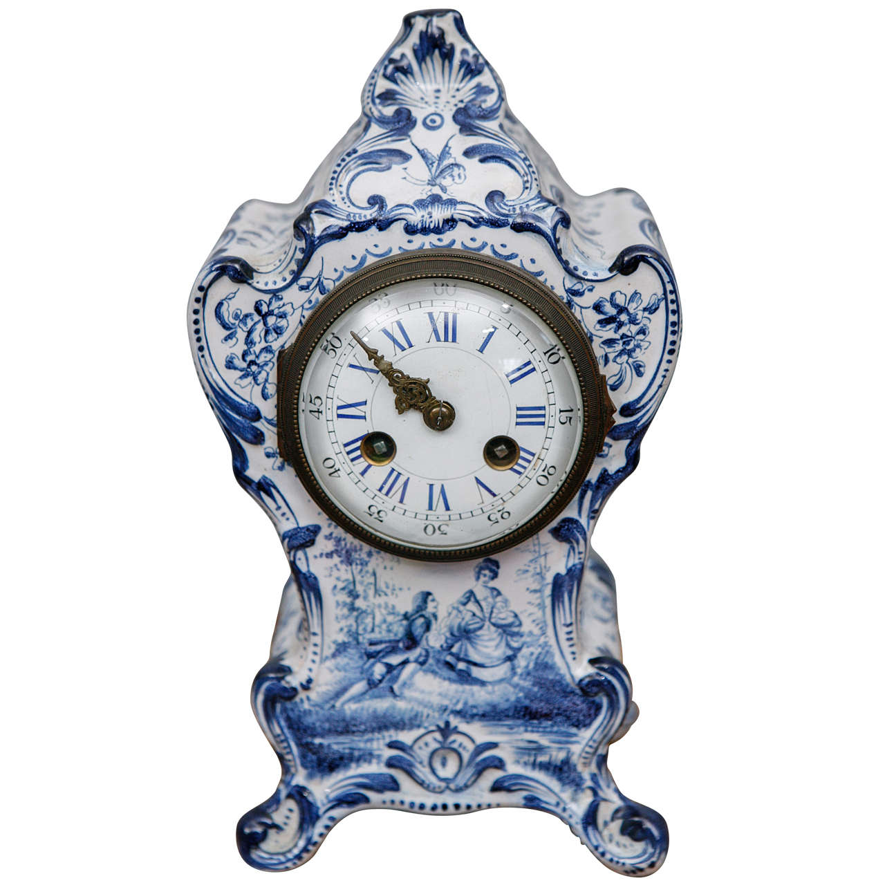 Blue and White French Shelf Clock For Sale