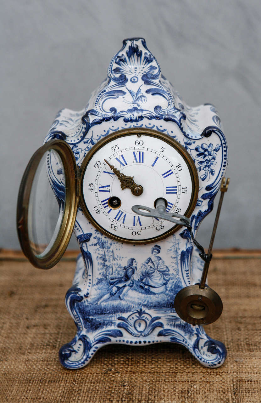 Blue and White French Shelf Clock For Sale 2
