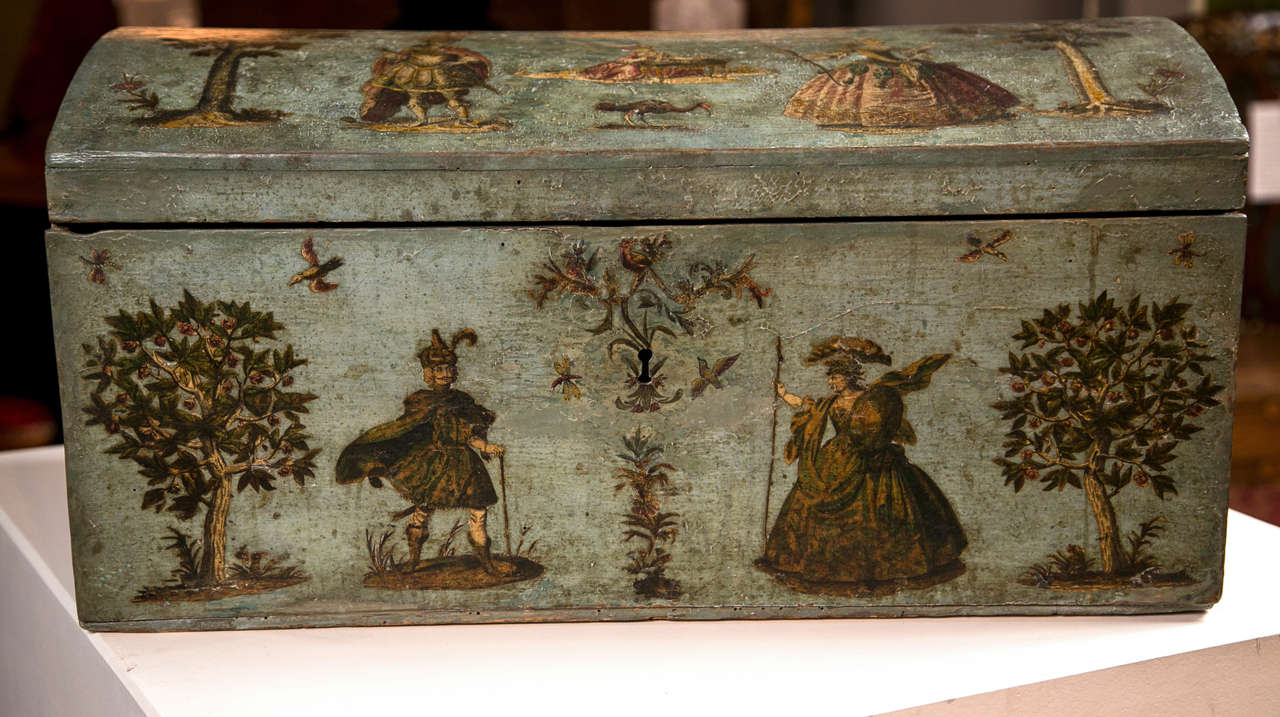 An 18th Century Italian Venetian Pale green Lacquered “Lacca Povera” Dome Box.