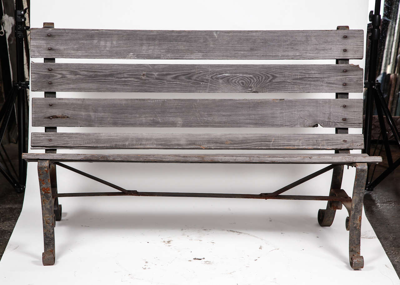 Old Wrought Iron Two Seater Park Bench In Good Condition In Los Angeles, CA