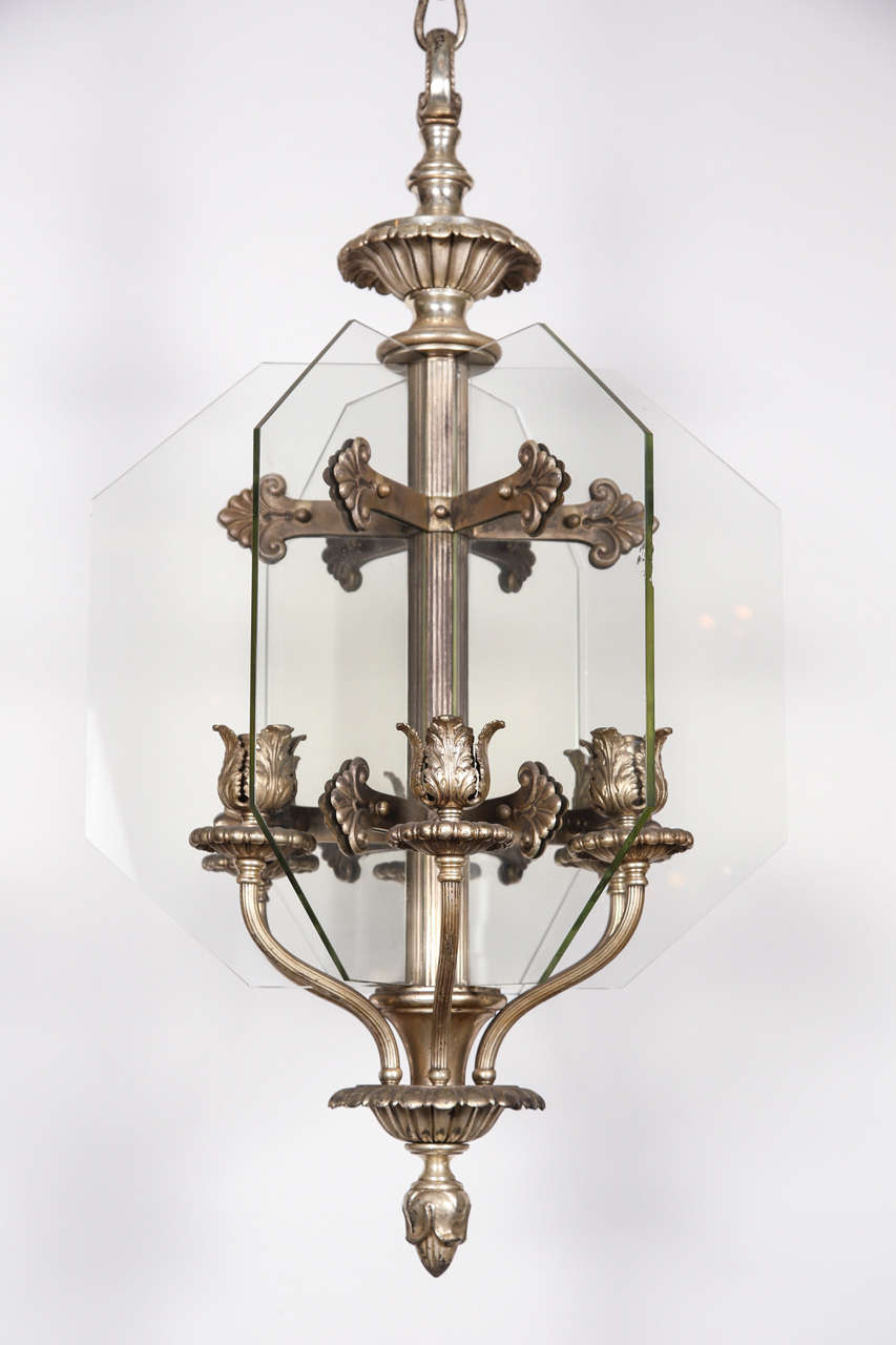 1920s Silver Plated Six Arm Bronze Bank Chandelier from Chicago 2