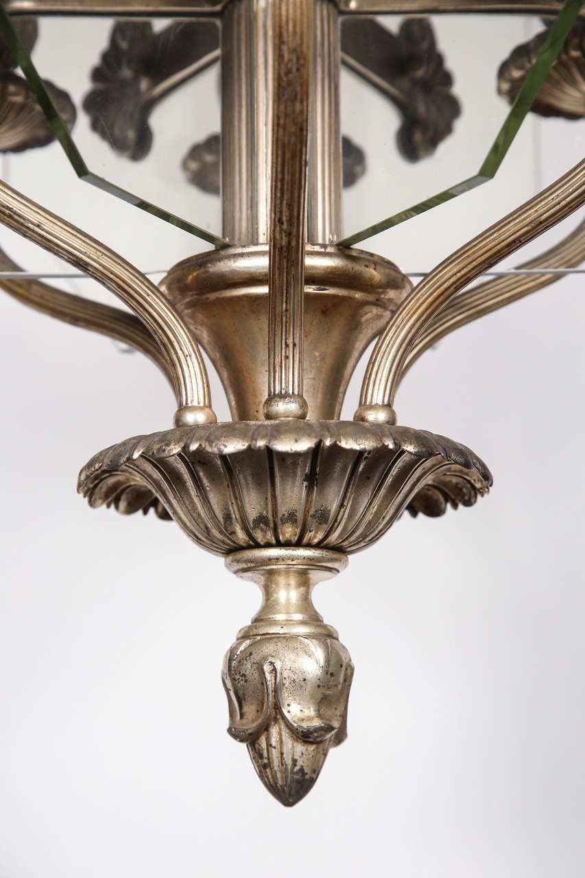 1920s Silver Plated Six Arm Bronze Bank Chandelier from Chicago 3