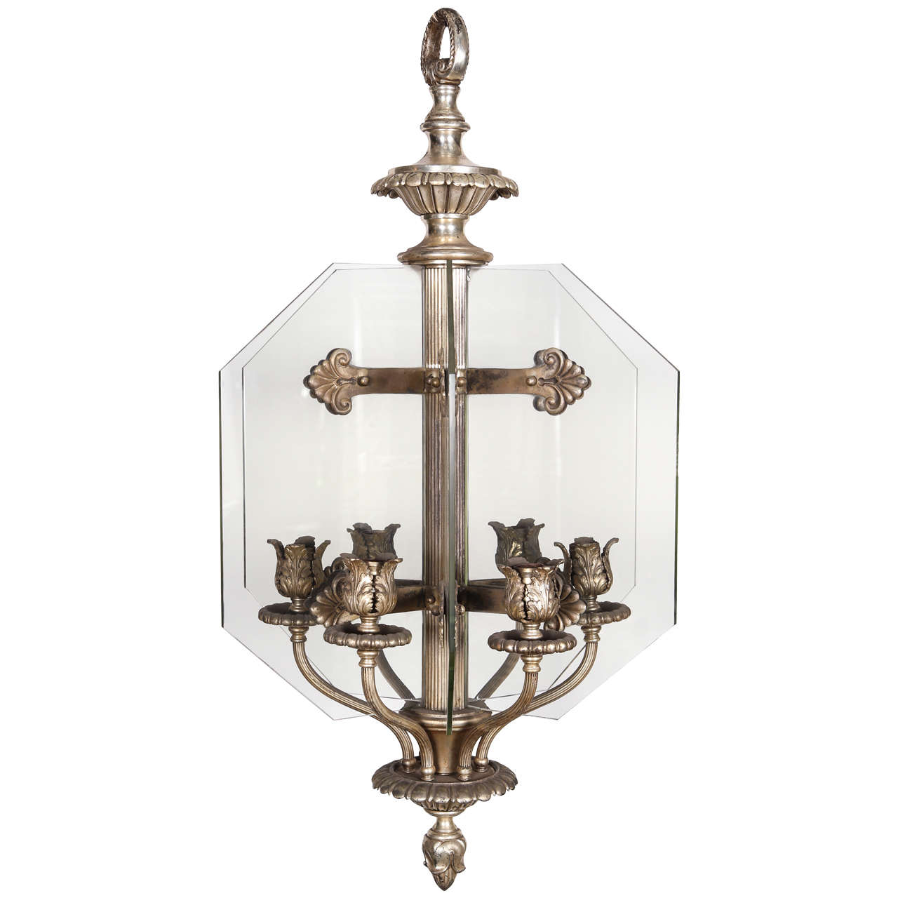 1920s Silver Plated Six Arm Bronze Bank Chandelier from Chicago