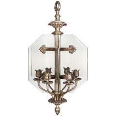 1920s Silver Plated Six Arm Bronze Bank Chandelier from Chicago