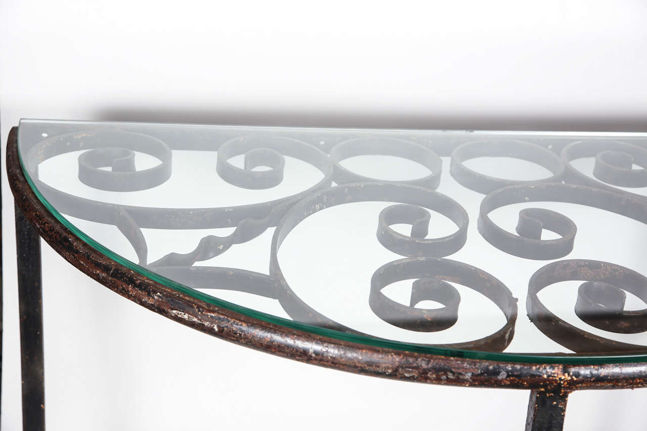 Glass Topped Demi Lune Wrought Iron Console 1