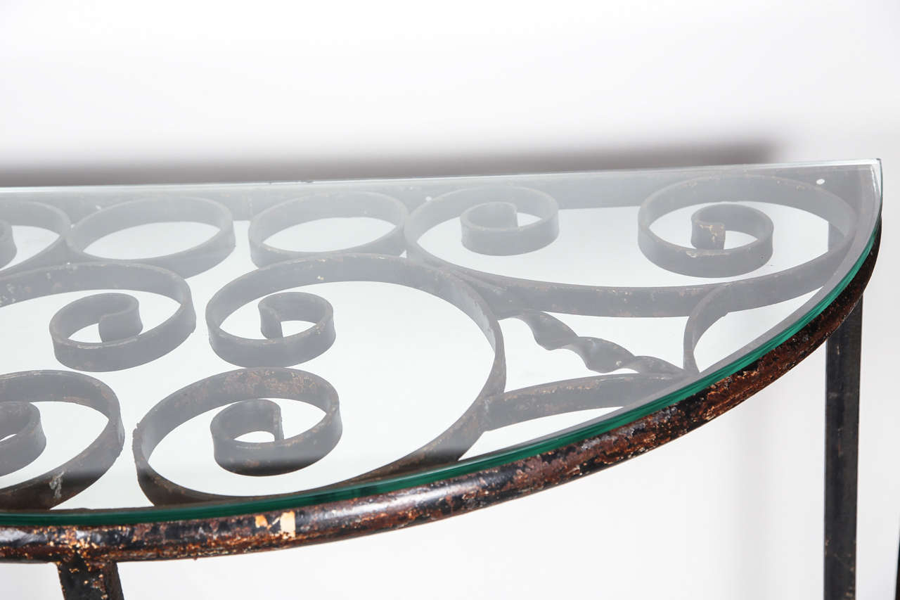 Glass Topped Demi Lune Wrought Iron Console 2