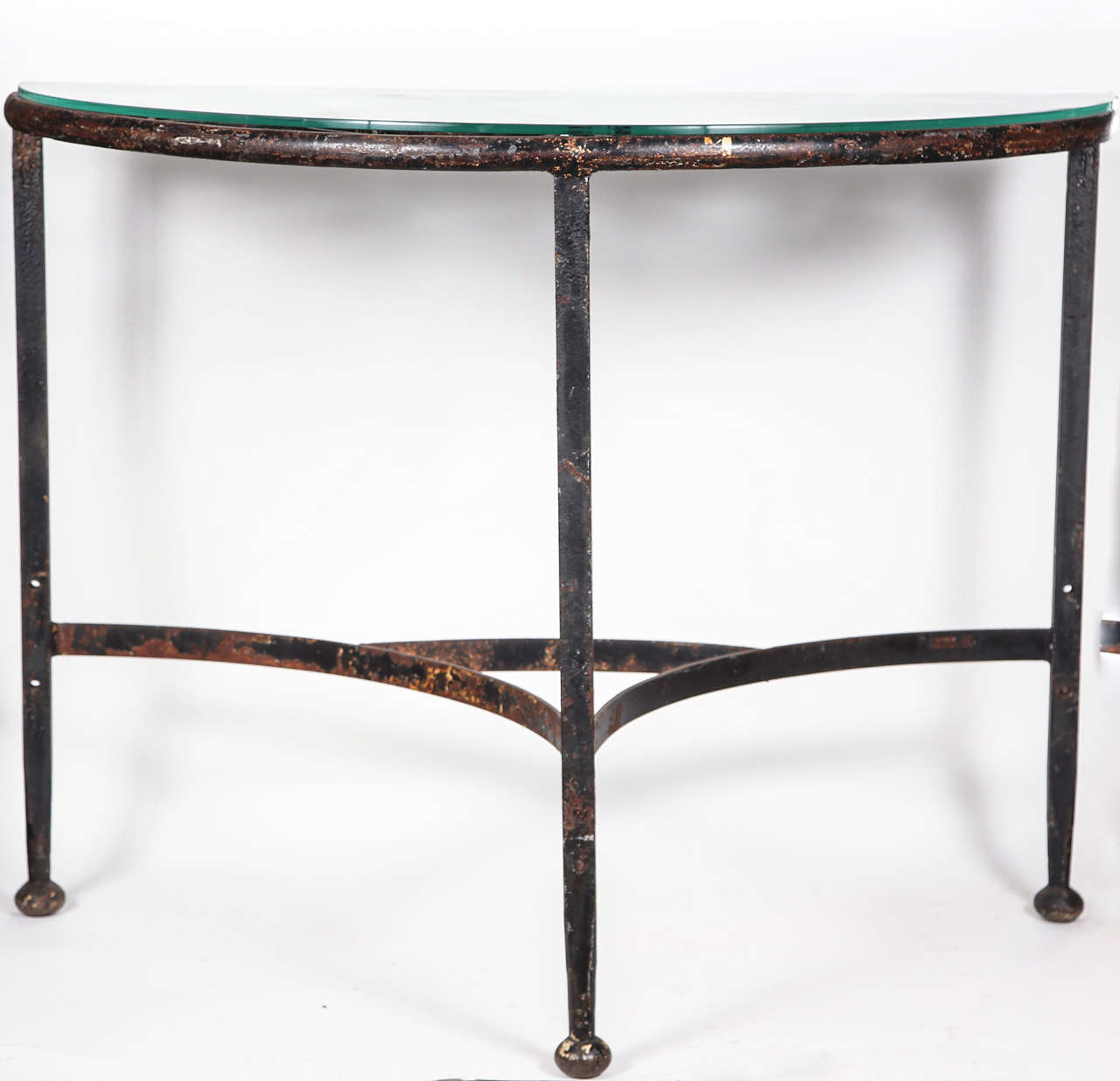 Glass Topped Demi Lune Wrought Iron Console 3