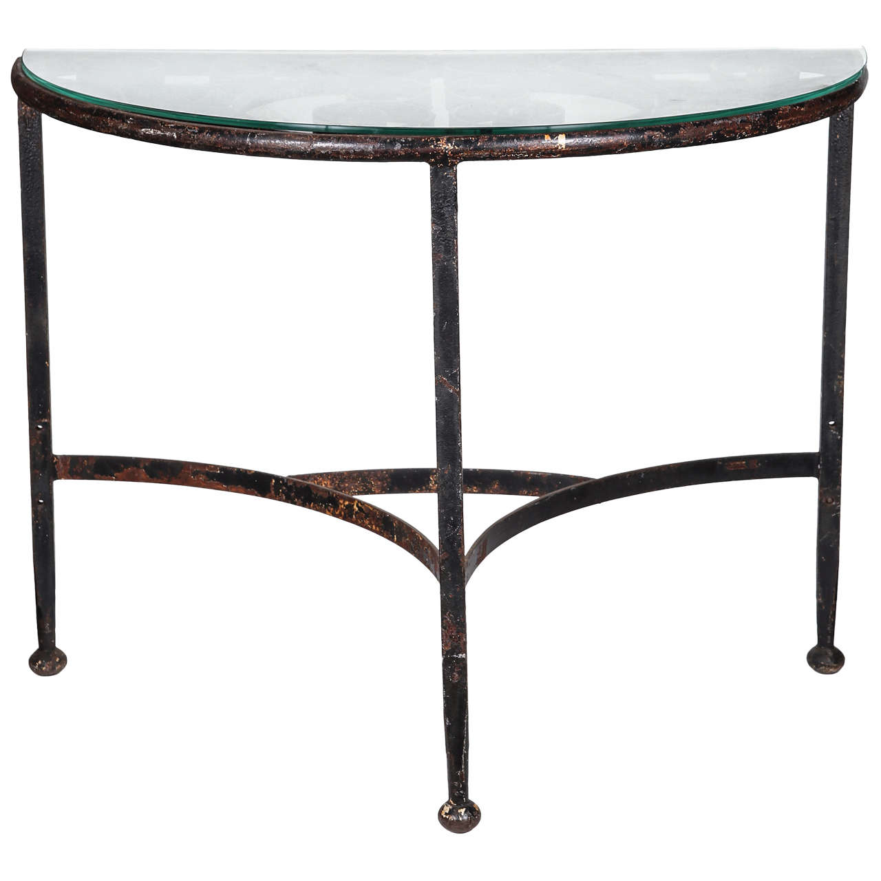 Glass Topped Demi Lune Wrought Iron, Black Wrought Iron Console Table With Glass Top