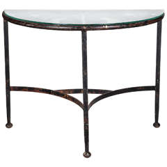 Glass Topped Demi Lune Wrought Iron Console