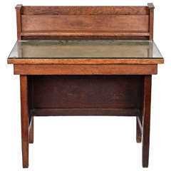 1800s Wooden Bank Table with Pigeon Holes and Pencil Tray