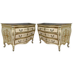 Pair of Italian 18th Century Painted Bombe Commodes