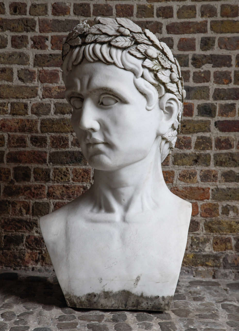 A gigantic carrara bust of Roman Emperor Augustus