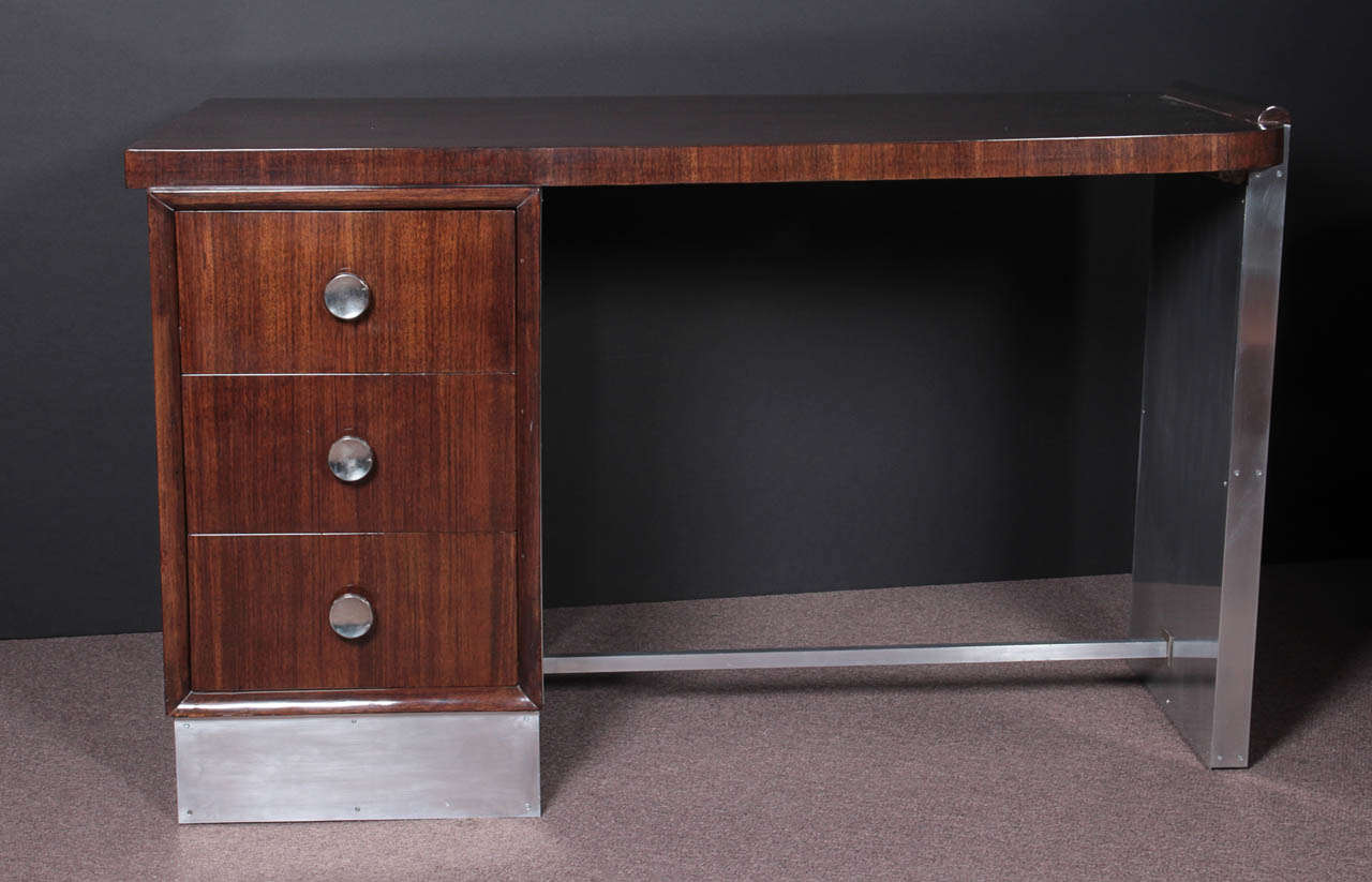 French Art Deco desk in palisander and metal - Maurice Lafaille