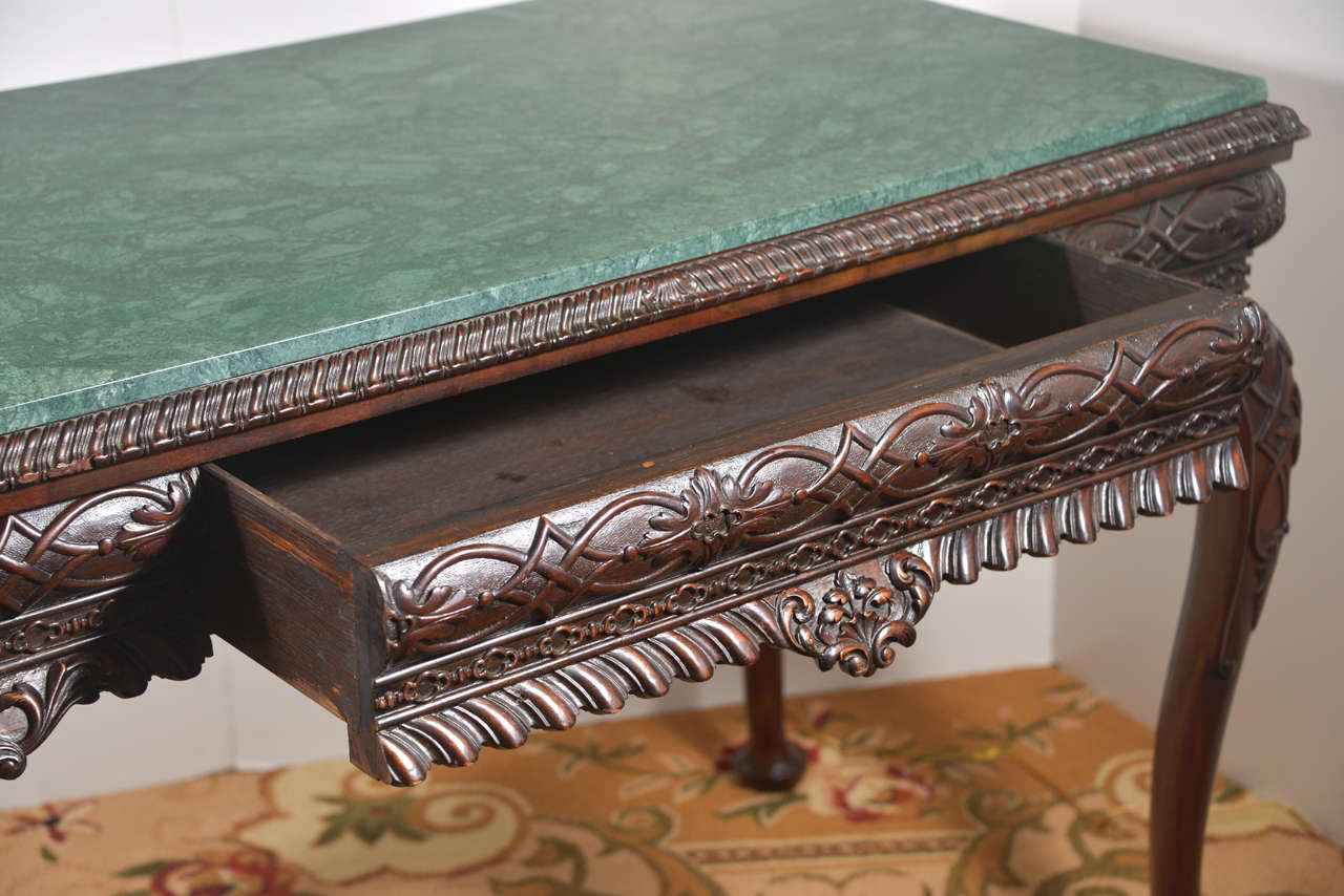 19th C Irish Mahogany Single Drawer Marble Topped Console Table In Excellent Condition In Dallas, TX