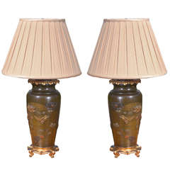 19th c Satsuma bronze lamps