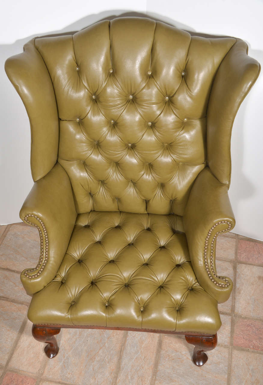 leather queen anne wingback chair