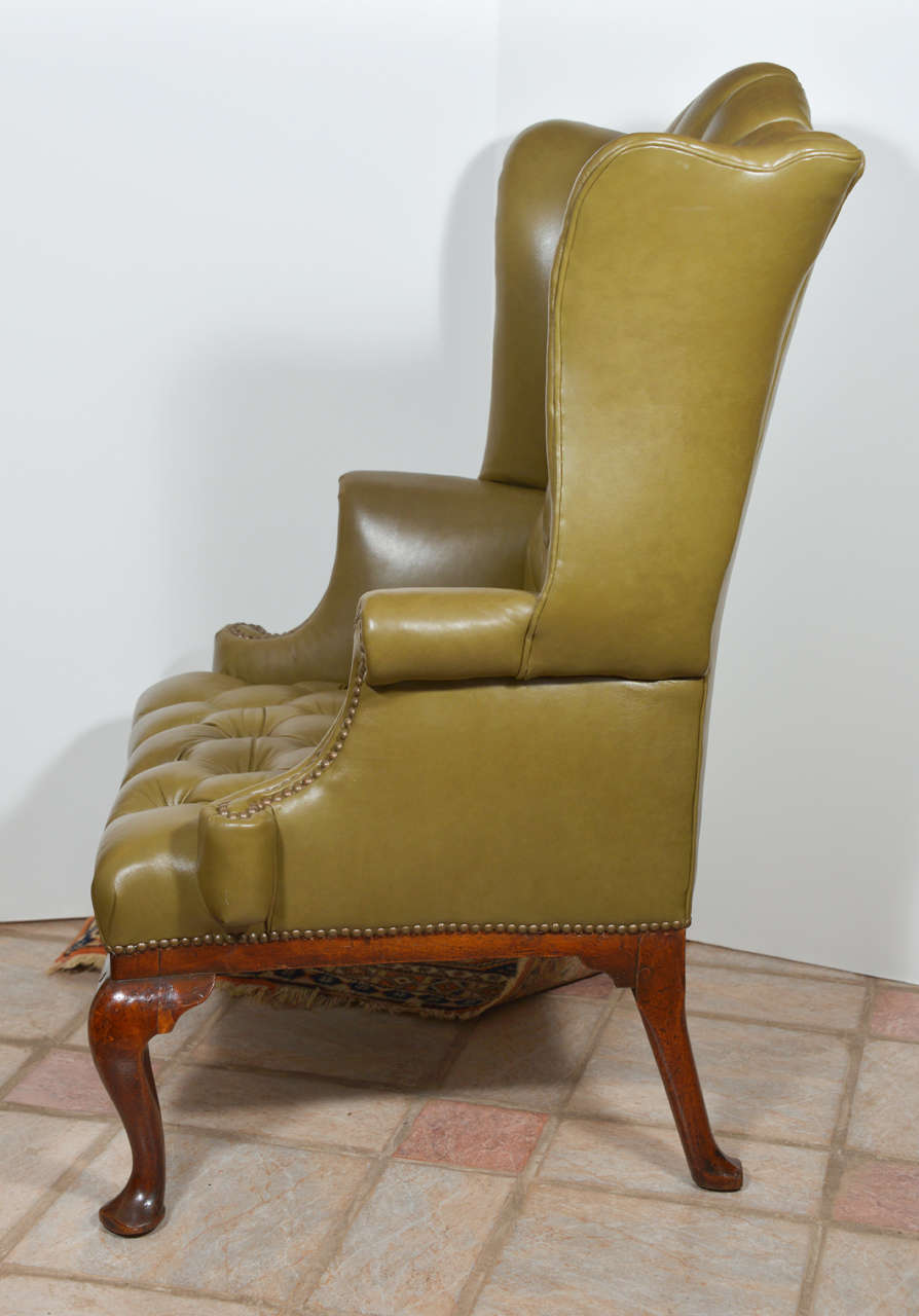 18th Century English Tufted Leather Queen Anne Wing Chair In Excellent Condition In Dallas, TX