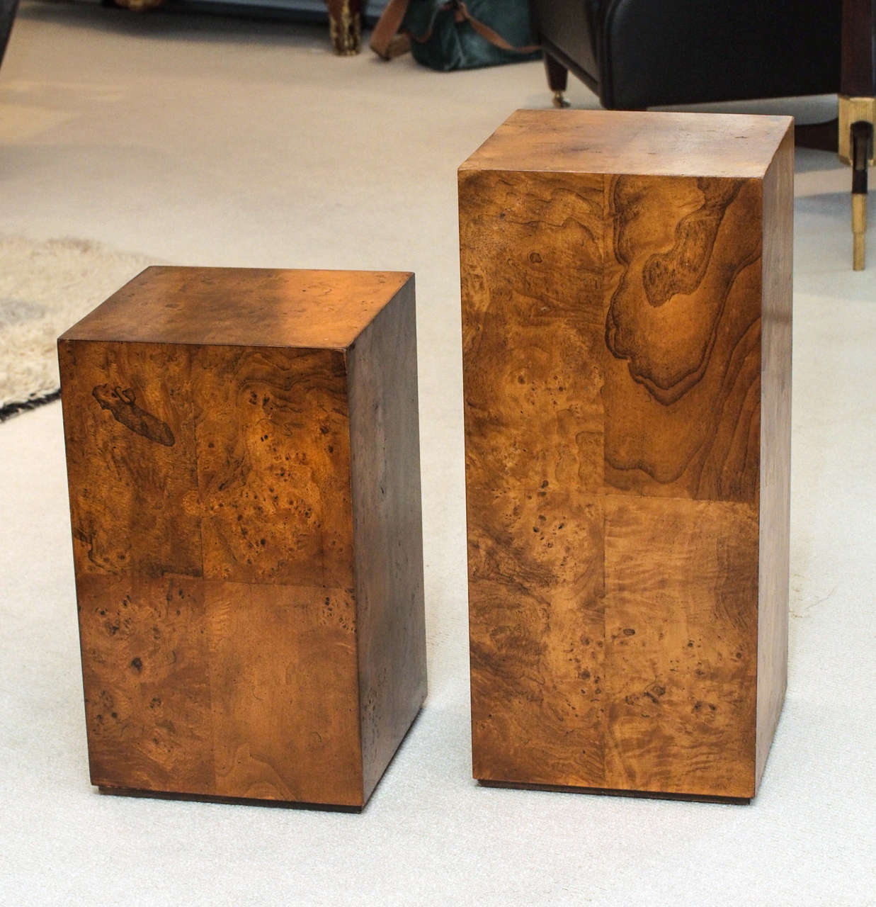 Two American 1970s Burlwood Pedestals