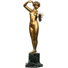 Vintage Bronze and Ivory Nude Statue, Signed "Poertzel"