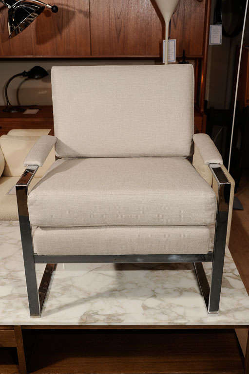 Chrome Flat Bar Armchair by Milo Baughman for Thayer Coggin